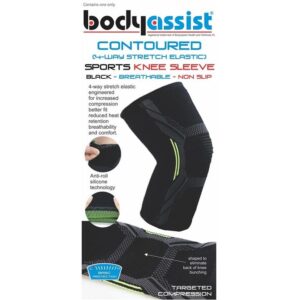 BodyAssist Contoured Sports Knee Sleeve Black (Small)