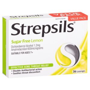 Strepsils Lozenges Sugar Free Sore Throat Antibacterial  (Lemon) X 36