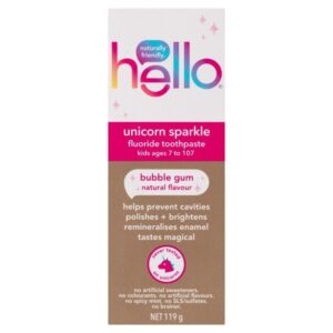 Hello Toothpaste Kids 7+ Unicorn Sparkle Bubble Gum Natural Flavour 119g