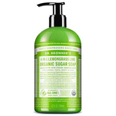Dr Bronner's 4-in-1 Organic Sugar Soap - Lemongrass Lime 355ml Pump