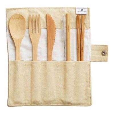 Green + Kind Bamboo Cutlery Roll-up Set - Beige 1 Set