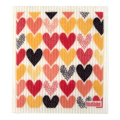 Retro Kitchen Compostable Sponge Cloth - Hearts 1 Cloth