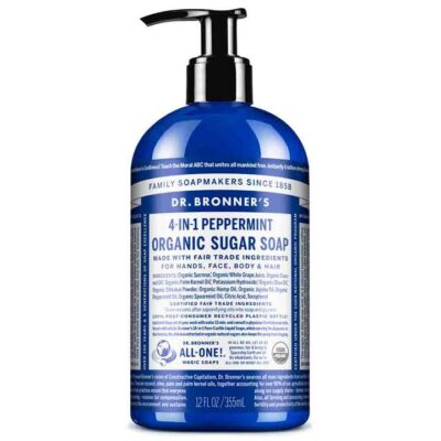 Dr Bronner's 4-in-1 Organic Sugar Soap - Peppermint 355ml Pump